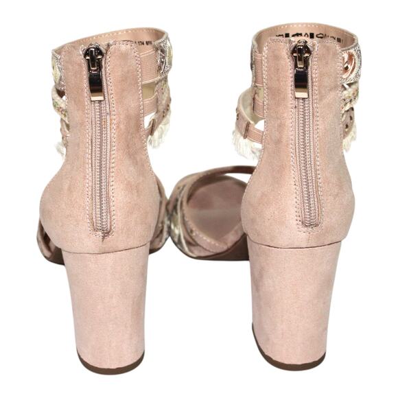 Catwalk Boho Chic Embellished Beige Block Heel Size 8.5 - Picture 3 of 5